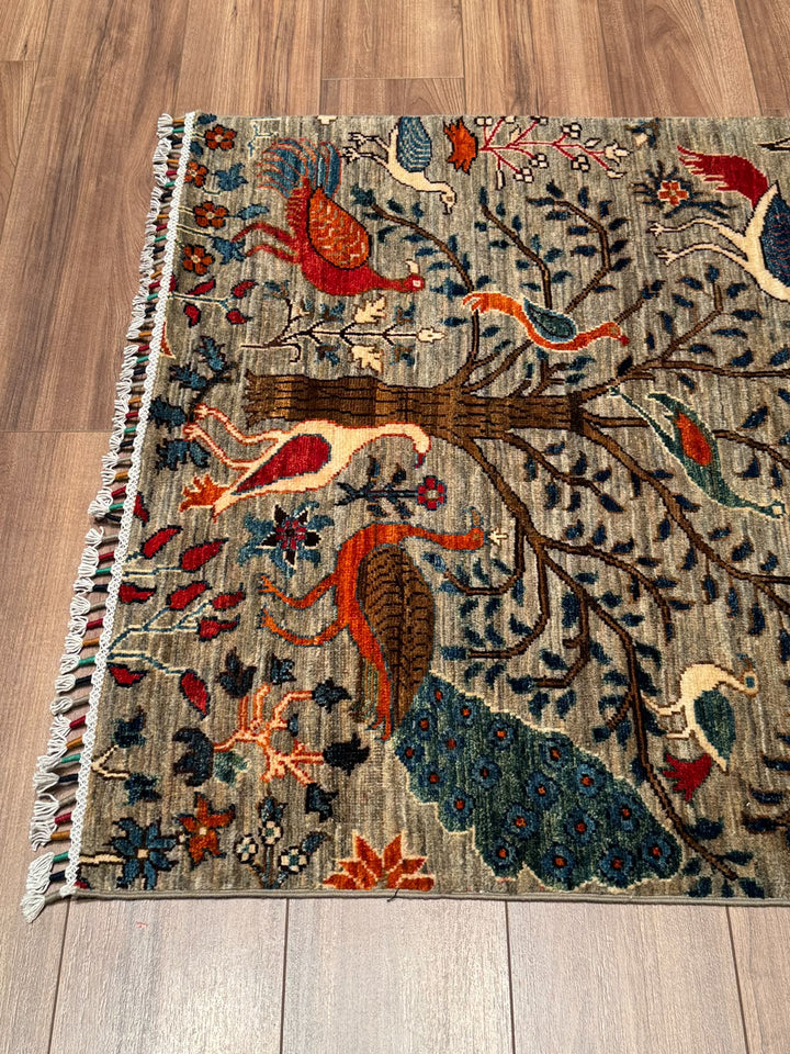 Kuş Orijinal El Dokuması Yolluk Bej Kök Boya Yün Halı 100x293 2.93 Metrekare - 3x10 ft