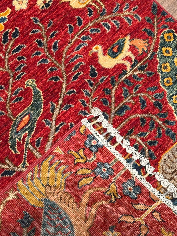 Kuş Orijinal El Dokuması Yolluk Kırmızı Kök Boya Yün Halı 0.84x298 2.50 Metrekare - 3x10 ft