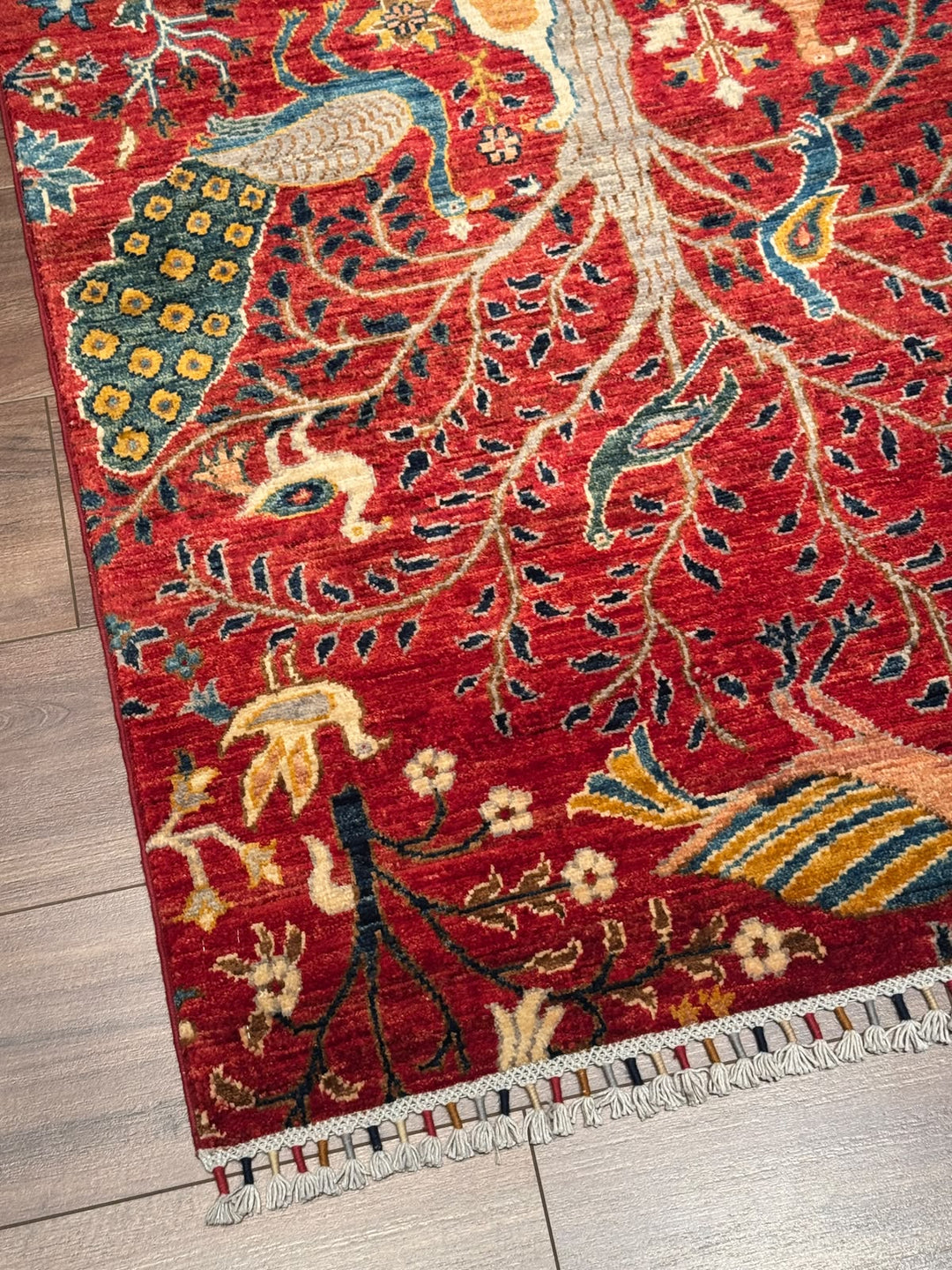 Kuş Orijinal El Dokuması Yolluk Kırmızı Kök Boya Yün Halı 0.84x298 2.50 Metrekare - 3x10 ft