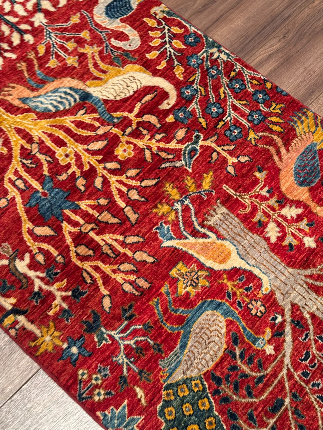 Kuş Orijinal El Dokuması Yolluk Kırmızı Kök Boya Yün Halı 0.84x298 2.50 Metrekare - 3x10 ft