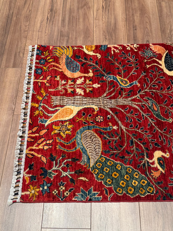 Kuş Orijinal El Dokuması Yolluk Kırmızı Kök Boya Yün Halı 0.84x298 2.50 Metrekare - 3x10 ft