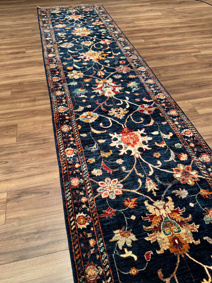Sultani Binbirgece Yolluk Orijinal El Dokuması Lacivert Kök Boya Yün Halı 100x406 4.06 Metrekare - 3x12 ft
