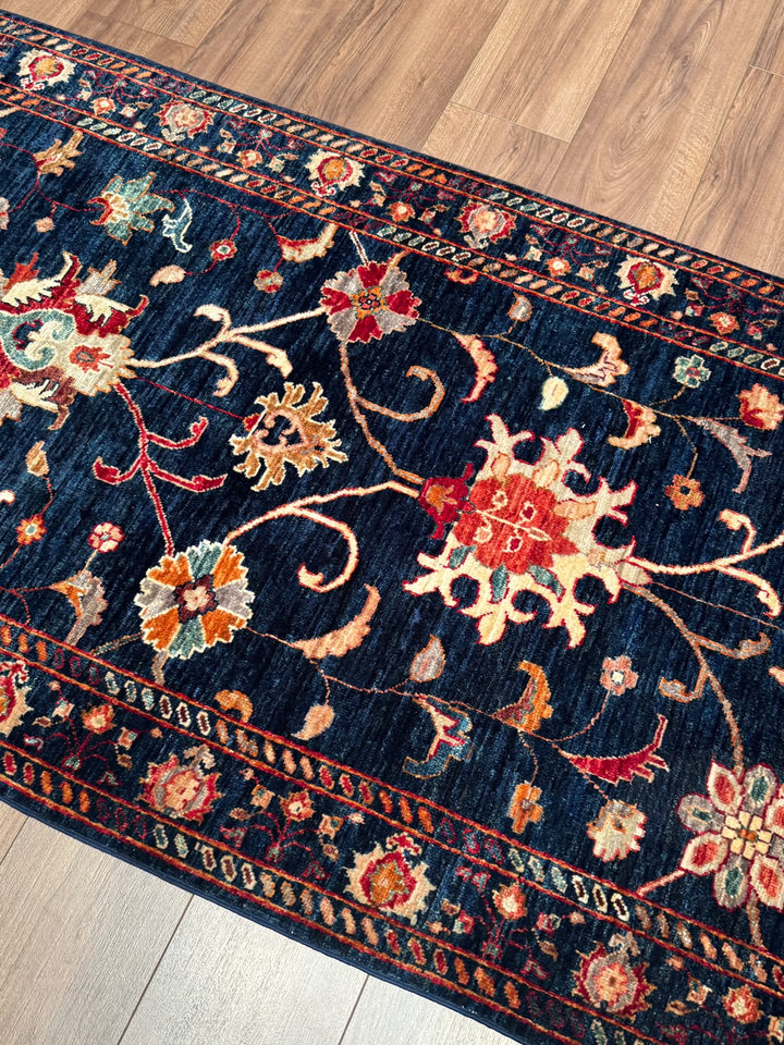 Sultani Binbirgece Yolluk Orijinal El Dokuması Lacivert Kök Boya Yün Halı 100x406 4.06 Metrekare - 3x12 ft