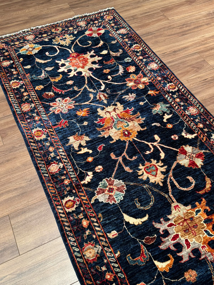 Sultani Binbirgece Yolluk Orijinal El Dokuması Lacivert Kök Boya Yün Halı 100x406 4.06 Metrekare - 3x12 ft