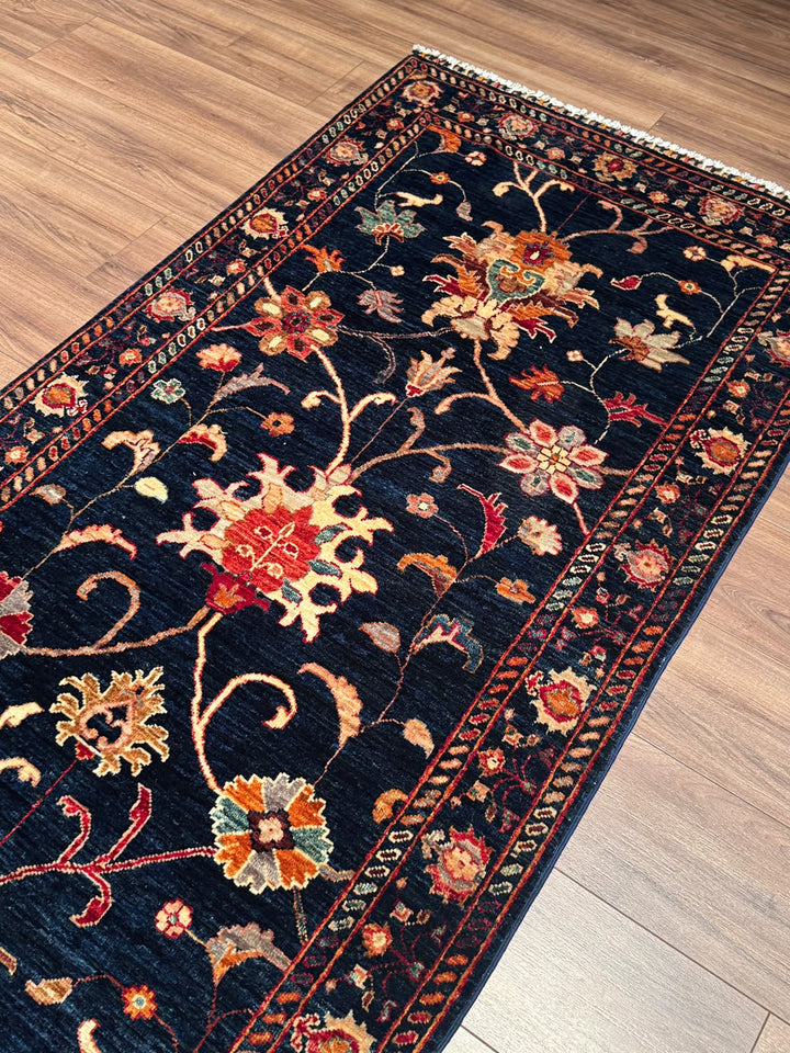 Sultani Binbirgece Yolluk Orijinal El Dokuması Lacivert Kök Boya Yün Halı 100x406 4.06 Metrekare - 3x12 ft
