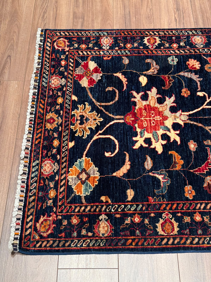 Sultani Binbirgece Yolluk Orijinal El Dokuması Lacivert Kök Boya Yün Halı 100x406 4.06 Metrekare - 3x12 ft