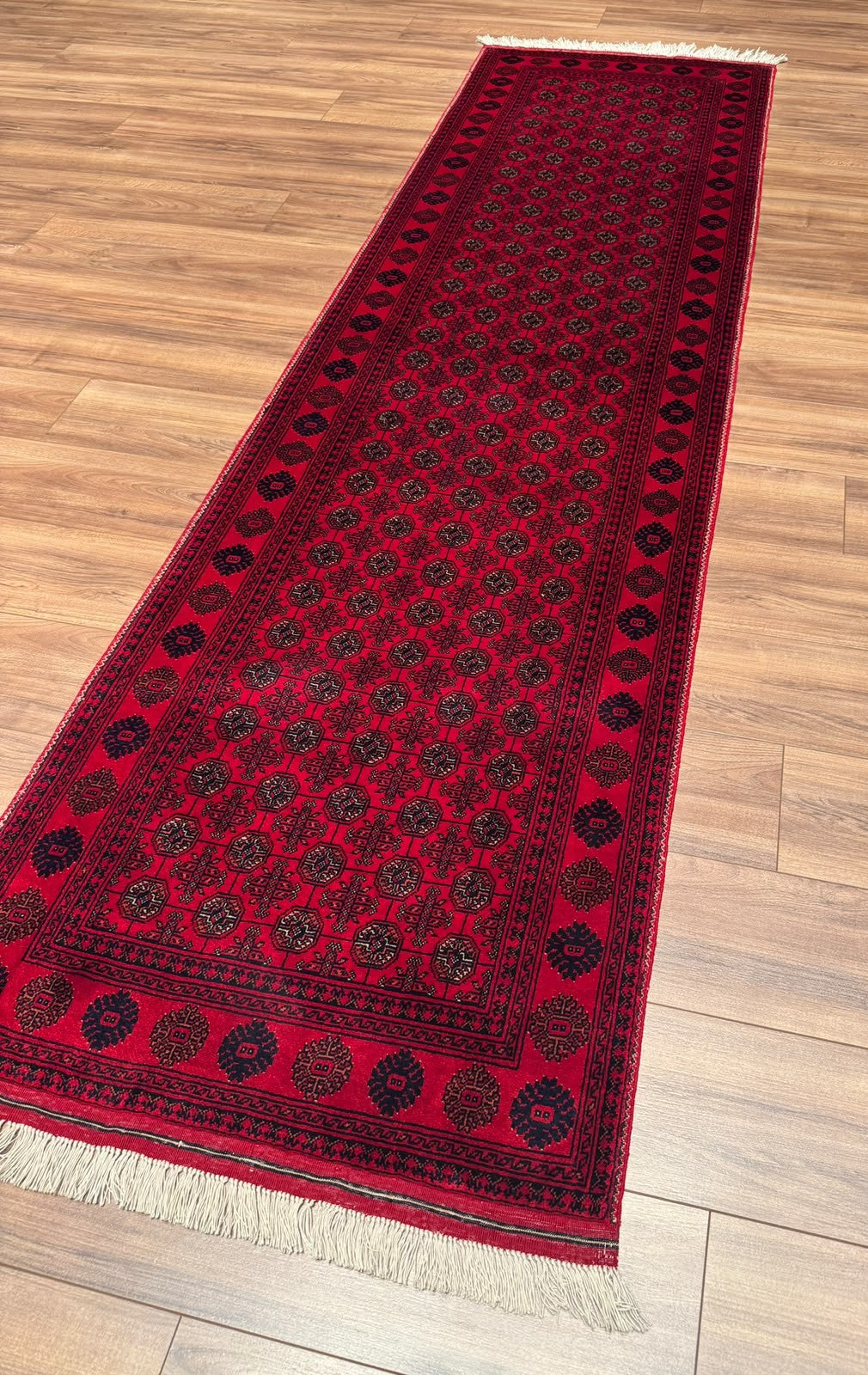 Afgan Halısı Yolluk Bilcik Buhara Orijinal El Dokuması Kök Boya Yün 0.80x291 2.33 Metrekare - 3x10 ft
