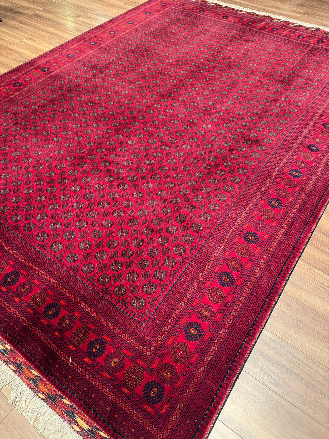 Afghan Rug Beljik Bukhara Original Hand-woven Vegetable Dye Wool 249x347 8.64 Square Meters - 8x12 ft