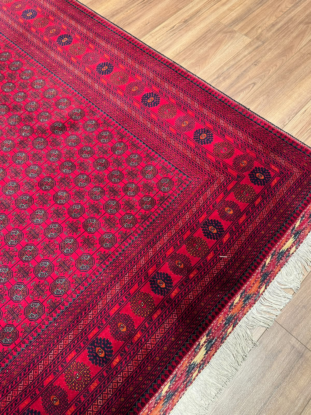 Afghan Rug Beljik Bukhara Original Hand-woven Vegetable Dye Wool 249x347 8.64 Square Meters - 8x12 ft