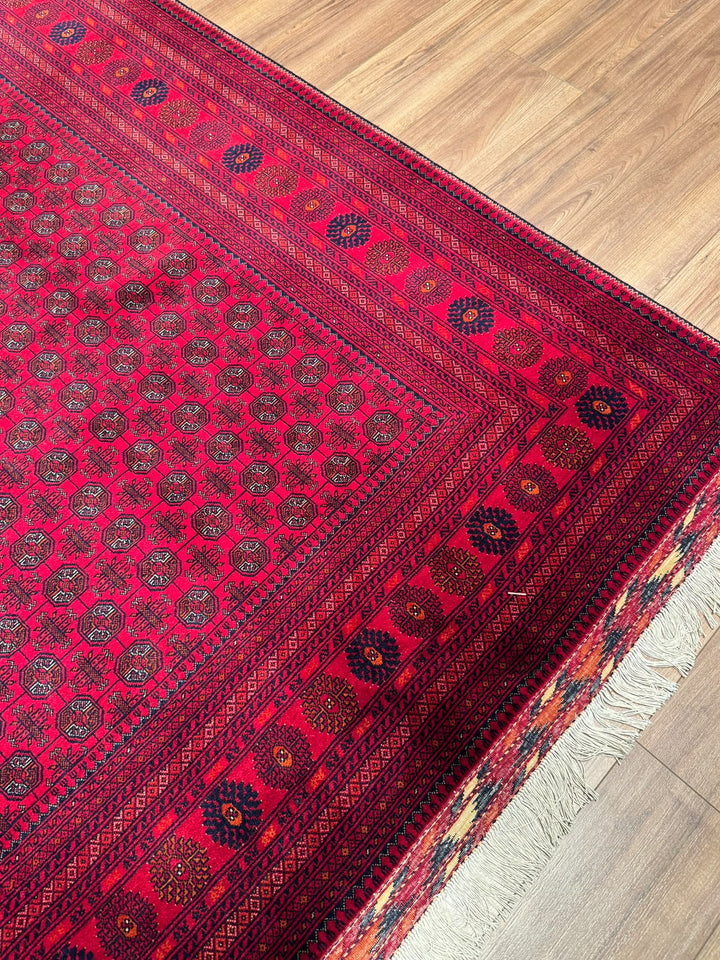 Afghan Rug Beljik Bukhara Original Hand-woven Vegetable Dye Wool 249x347 8.64 Square Meters - 8x12 ft