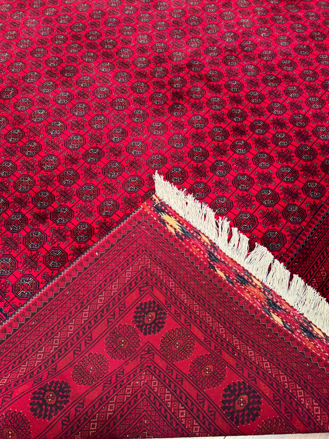 Afghan Rug Beljik Bukhara Original Hand-woven Vegetable Dye Wool 249x347 8.64 Square Meters - 8x12 ft