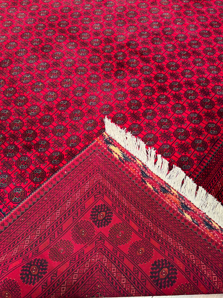 Afghan Rug Beljik Bukhara Original Hand-woven Vegetable Dye Wool 249x347 8.64 Square Meters - 8x12 ft
