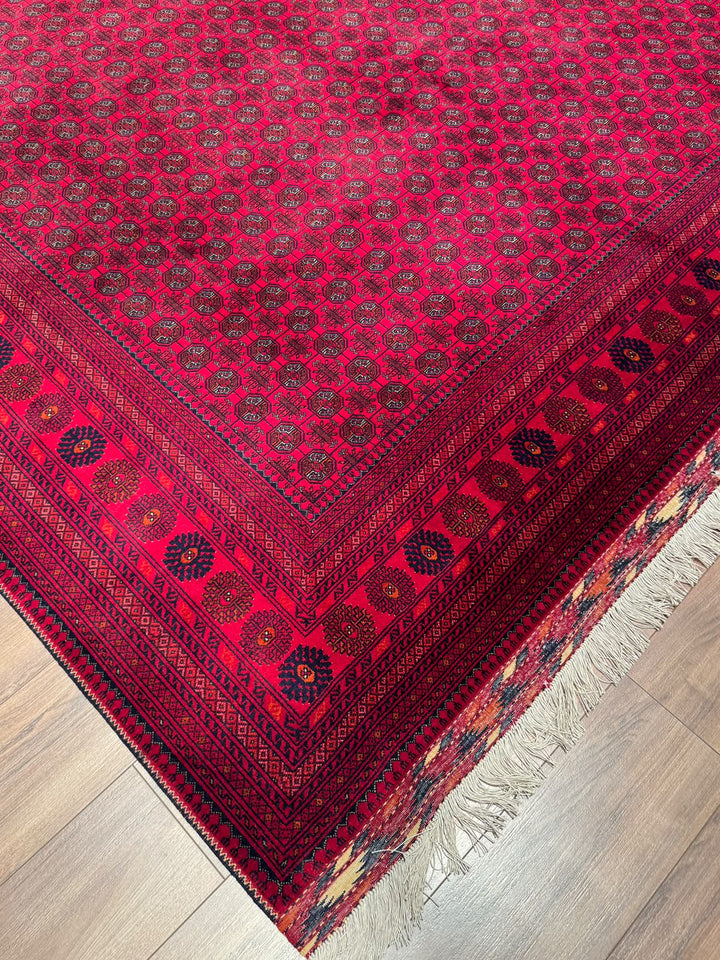 Afghan Rug Beljik Bukhara Original Hand-woven Vegetable Dye Wool 249x347 8.64 Square Meters - 8x12 ft