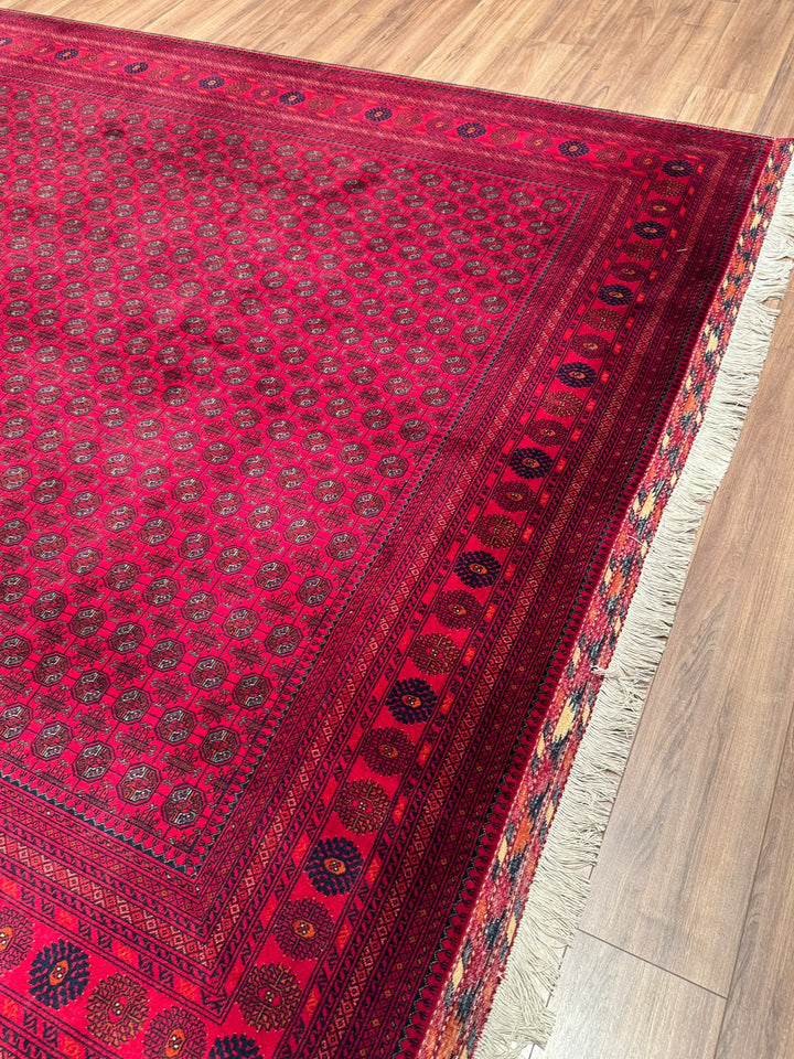 Afghan Rug Beljik Bukhara Original Hand-woven Vegetable Dye Wool 249x347 8.64 Square Meters - 8x12 ft
