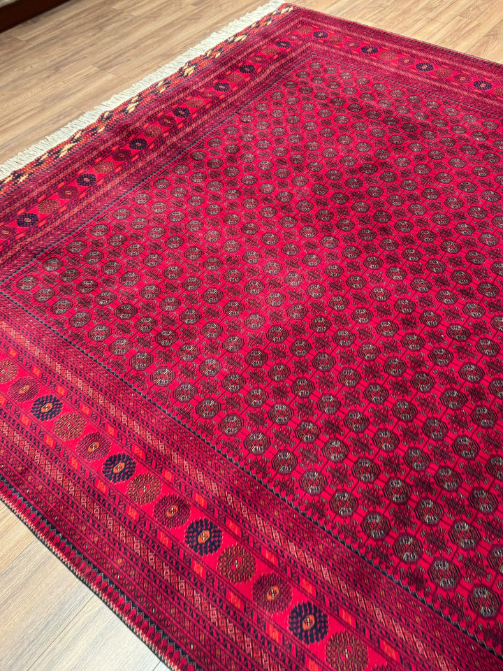 Afghan Rug Beljik Bukhara Original Hand-woven Vegetable Dye Wool 249x347 8.64 Square Meters - 8x12 ft