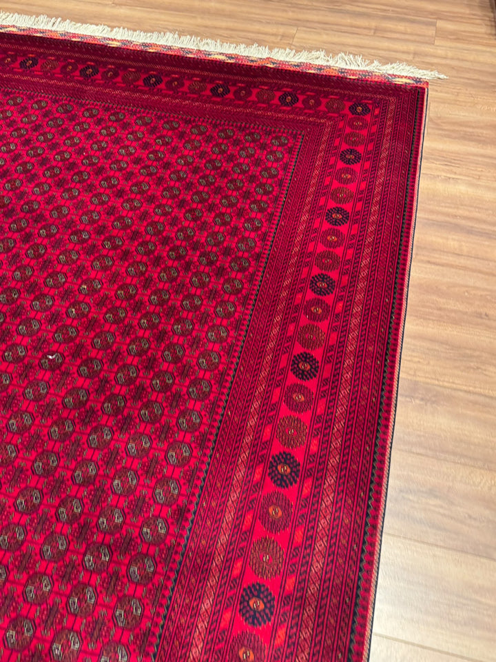 Afghan Rug Beljik Bukhara Original Hand-woven Vegetable Dye Wool 249x347 8.64 Square Meters - 8x12 ft