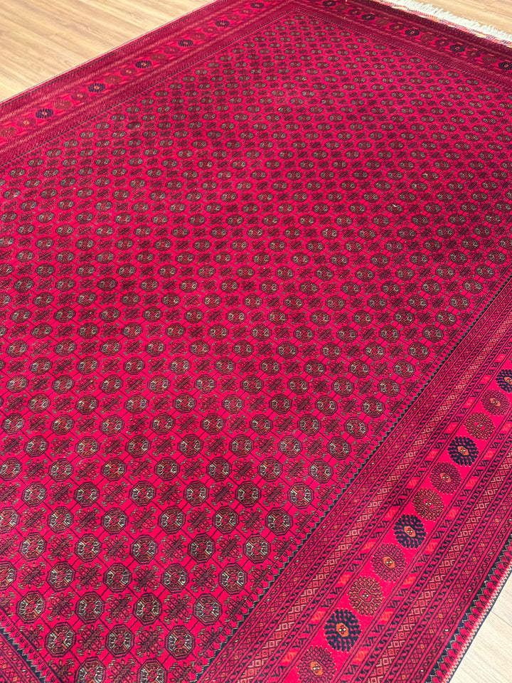 Afghan Rug Beljik Bukhara Original Hand-woven Vegetable Dye Wool 249x347 8.64 Square Meters - 8x12 ft