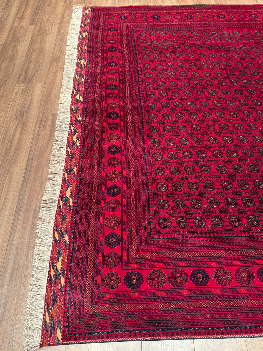 Afghan Rug Beljik Bukhara Original Hand-woven Vegetable Dye Wool 249x347 8.64 Square Meters - 8x12 ft