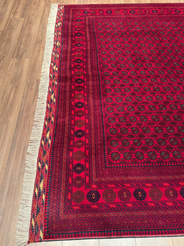 Afghan Rug Beljik Bukhara Original Hand-woven Vegetable Dye Wool 249x347 8.64 Square Meters - 8x12 ft