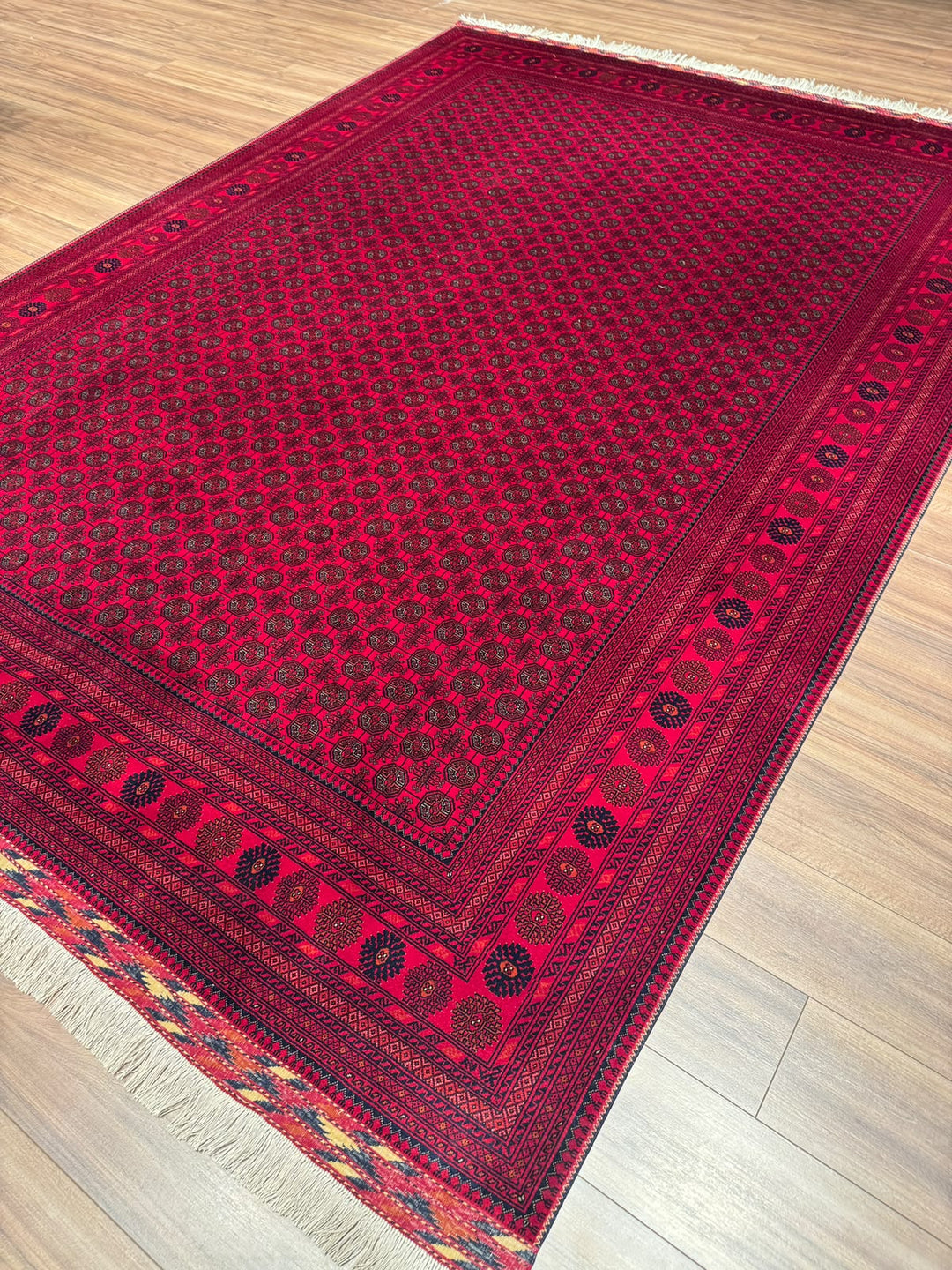 Afghan Rug Beljik Bukhara Original Hand-woven Vegetable Dye Wool 249x347 8.64 Square Meters - 8x12 ft