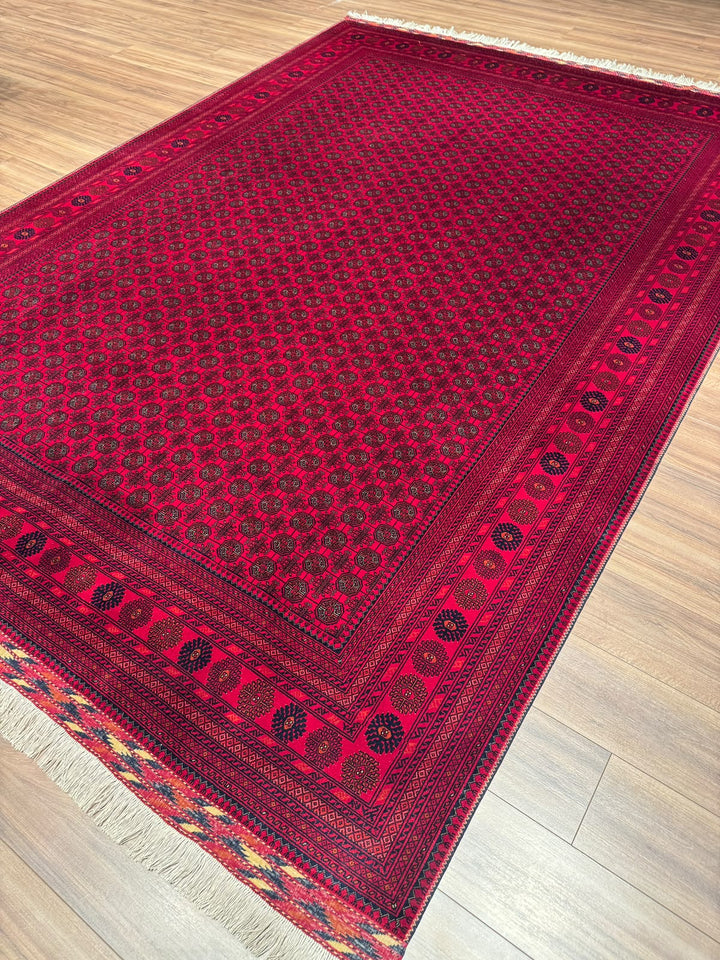 Afghan Rug Beljik Bukhara Original Hand-woven Vegetable Dye Wool 249x347 8.64 Square Meters - 8x12 ft