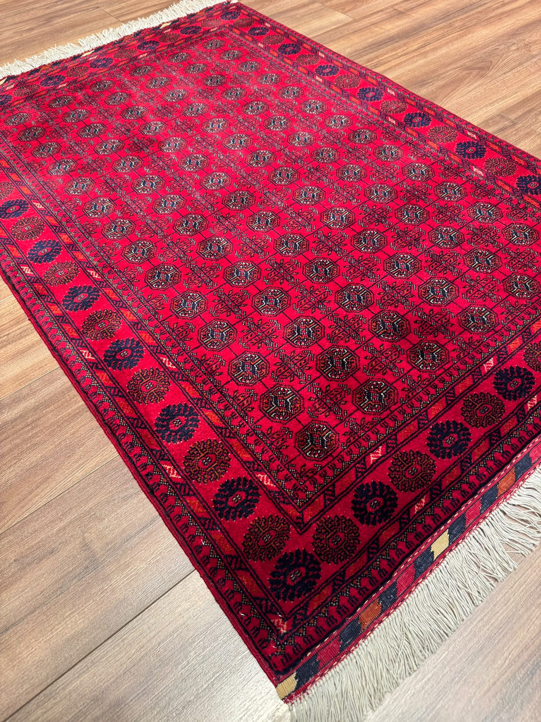 Afgan Halısı Bilcik Buhara Orijinal El Dokuması Kök Boya Yün 0.98x144 1.41 Metrekare - 3x5 ft