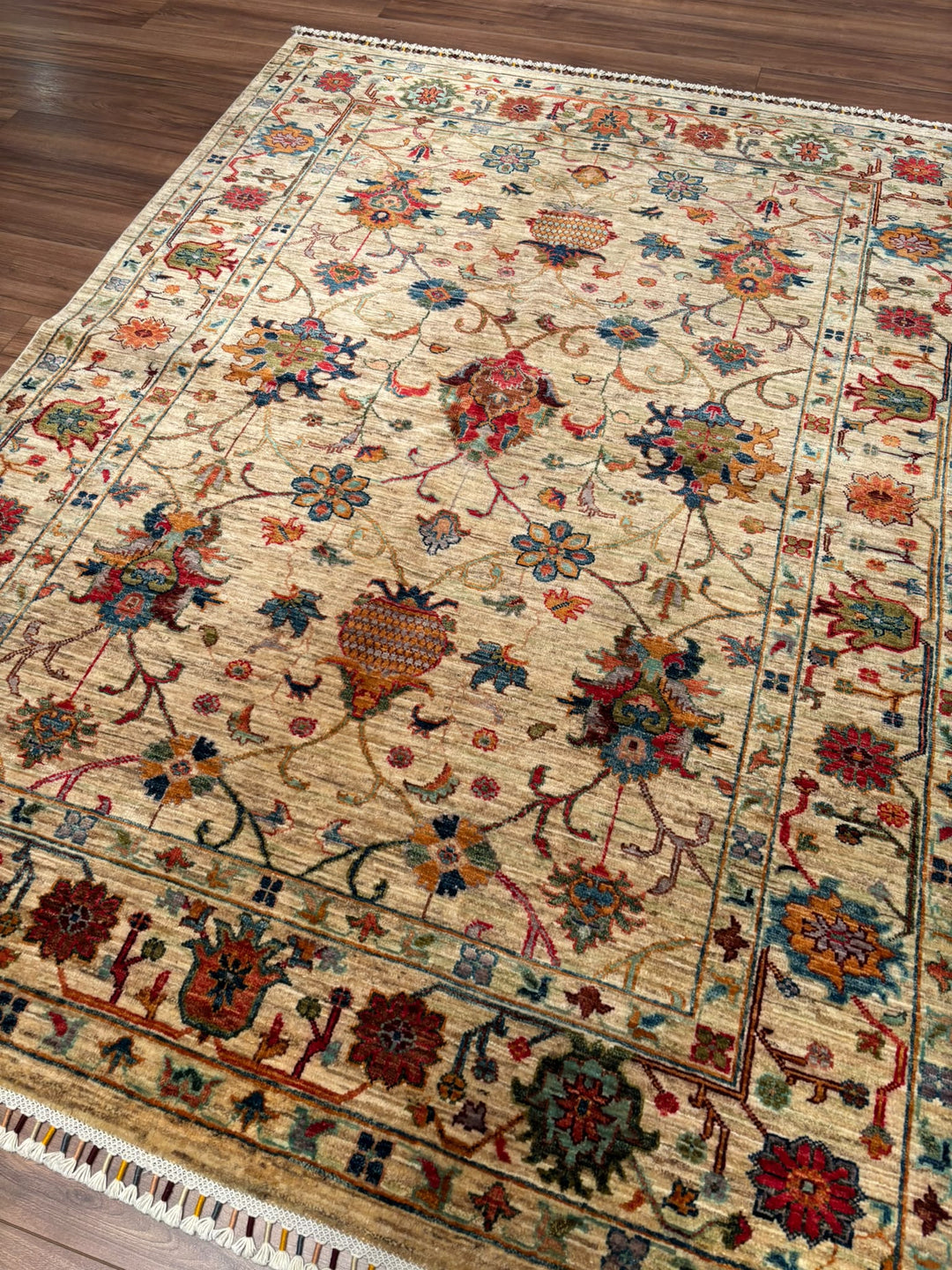 Sultani Binbirgece Orijinal El Dokuması Bej Kök Boya Yün Halı 151x205 3.10 Metrekare - 5x6 ft