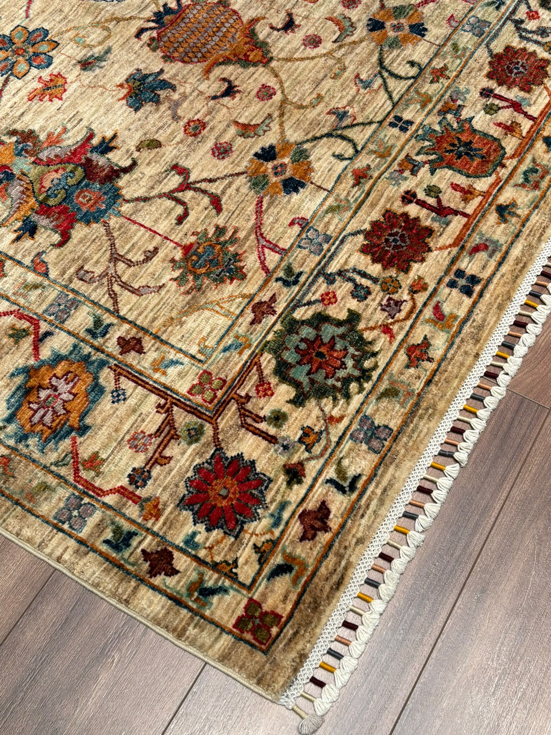 Sultani Binbirgece Orijinal El Dokuması Bej Kök Boya Yün Halı 151x205 3.10 Metrekare - 5x6 ft