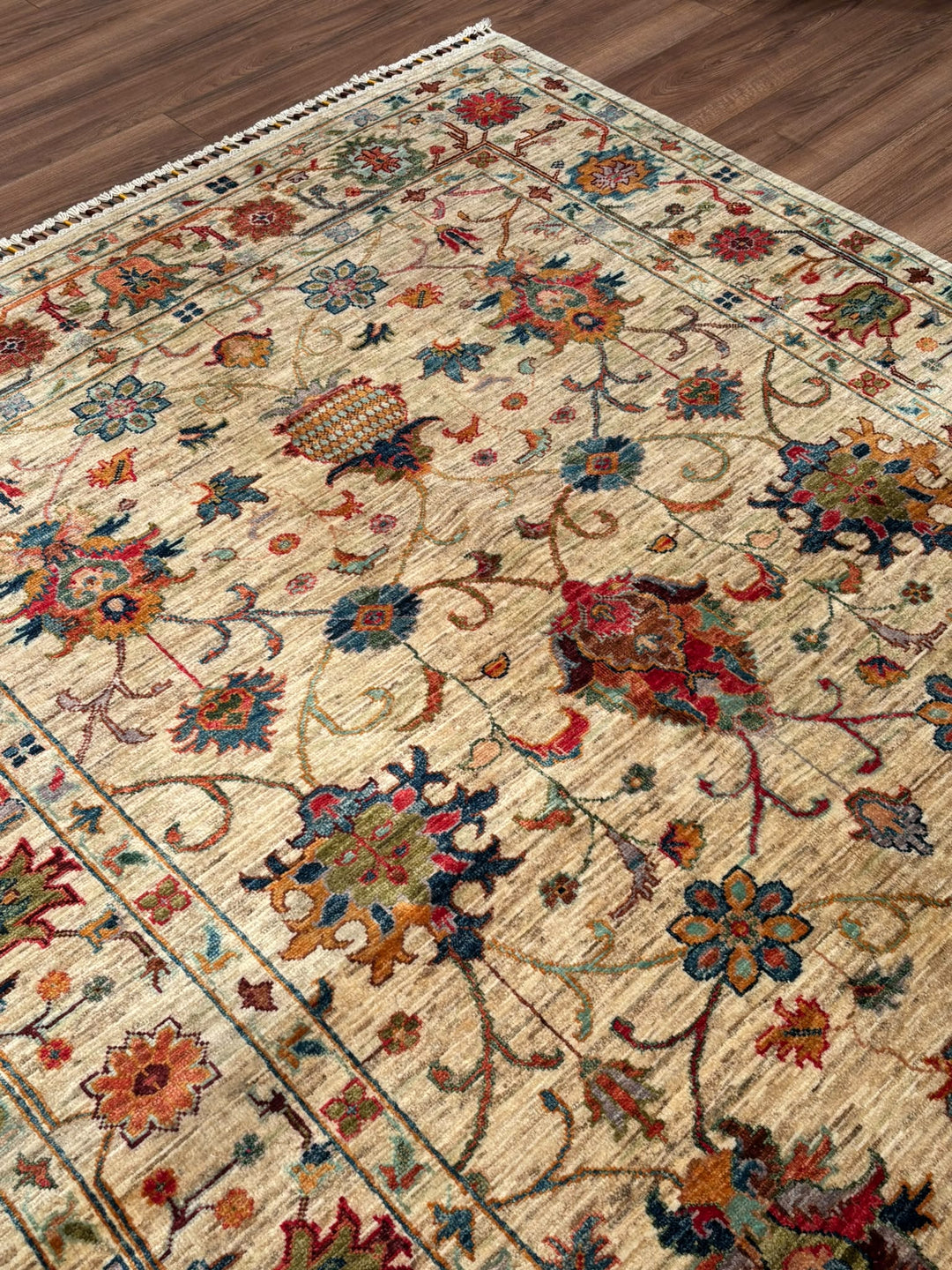 Sultani Binbirgece Orijinal El Dokuması Bej Kök Boya Yün Halı 151x205 3.10 Metrekare - 5x6 ft