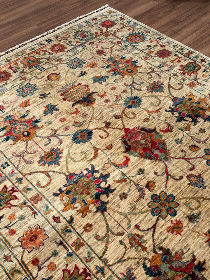 Sultani Binbirgece Orijinal El Dokuması Bej Kök Boya Yün Halı 151x205 3.10 Metrekare - 5x6 ft