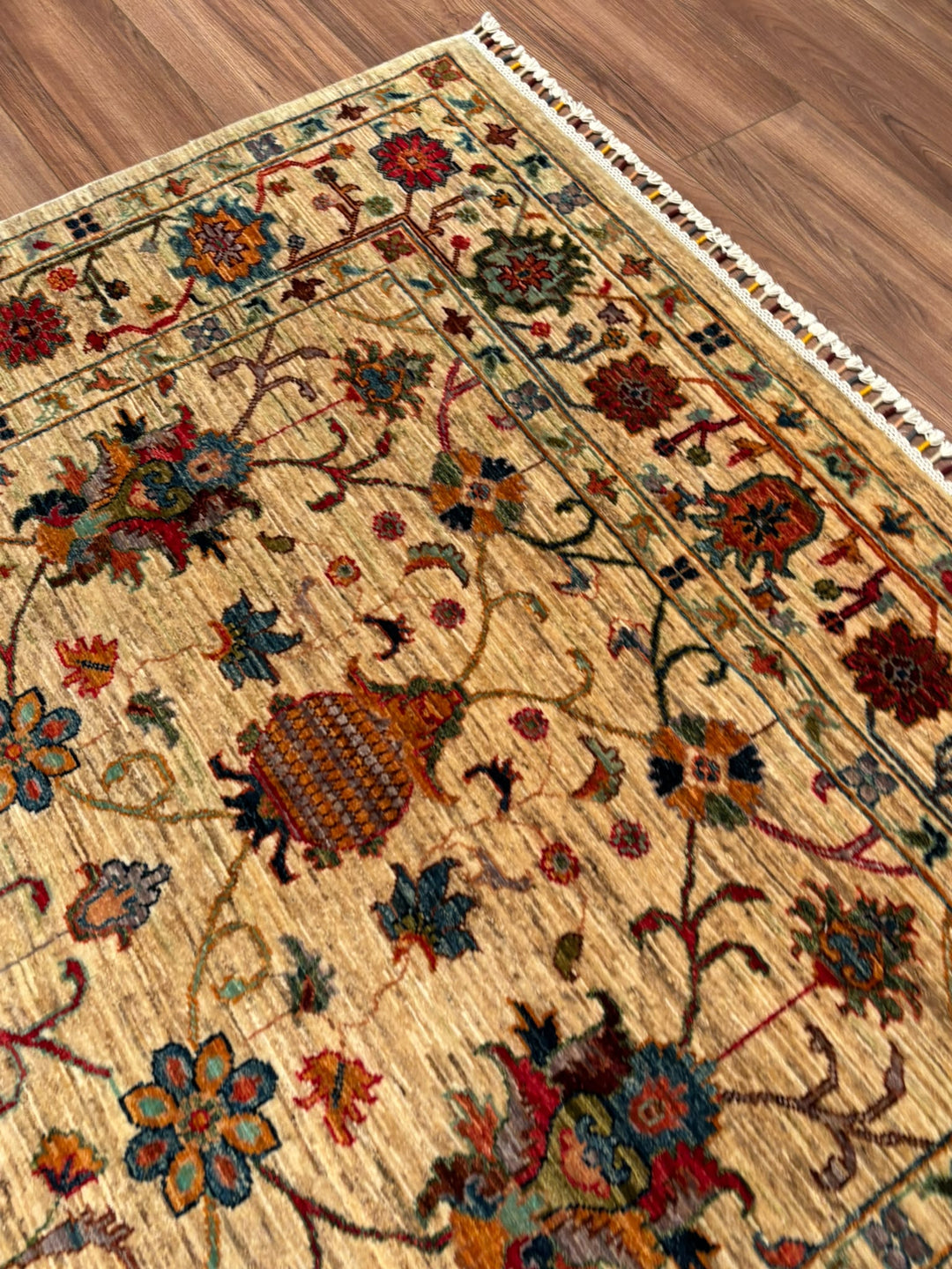 Sultani Binbirgece Orijinal El Dokuması Bej Kök Boya Yün Halı 151x205 3.10 Metrekare - 5x6 ft