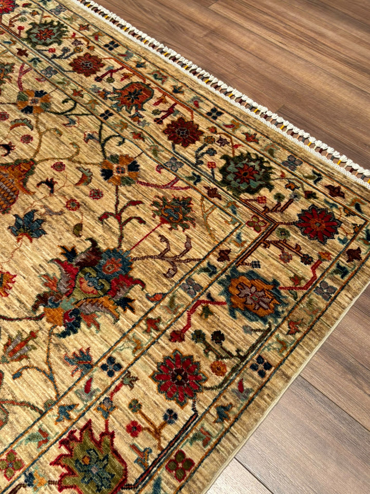 Sultani Binbirgece Orijinal El Dokuması Bej Kök Boya Yün Halı 151x205 3.10 Metrekare - 5x6 ft