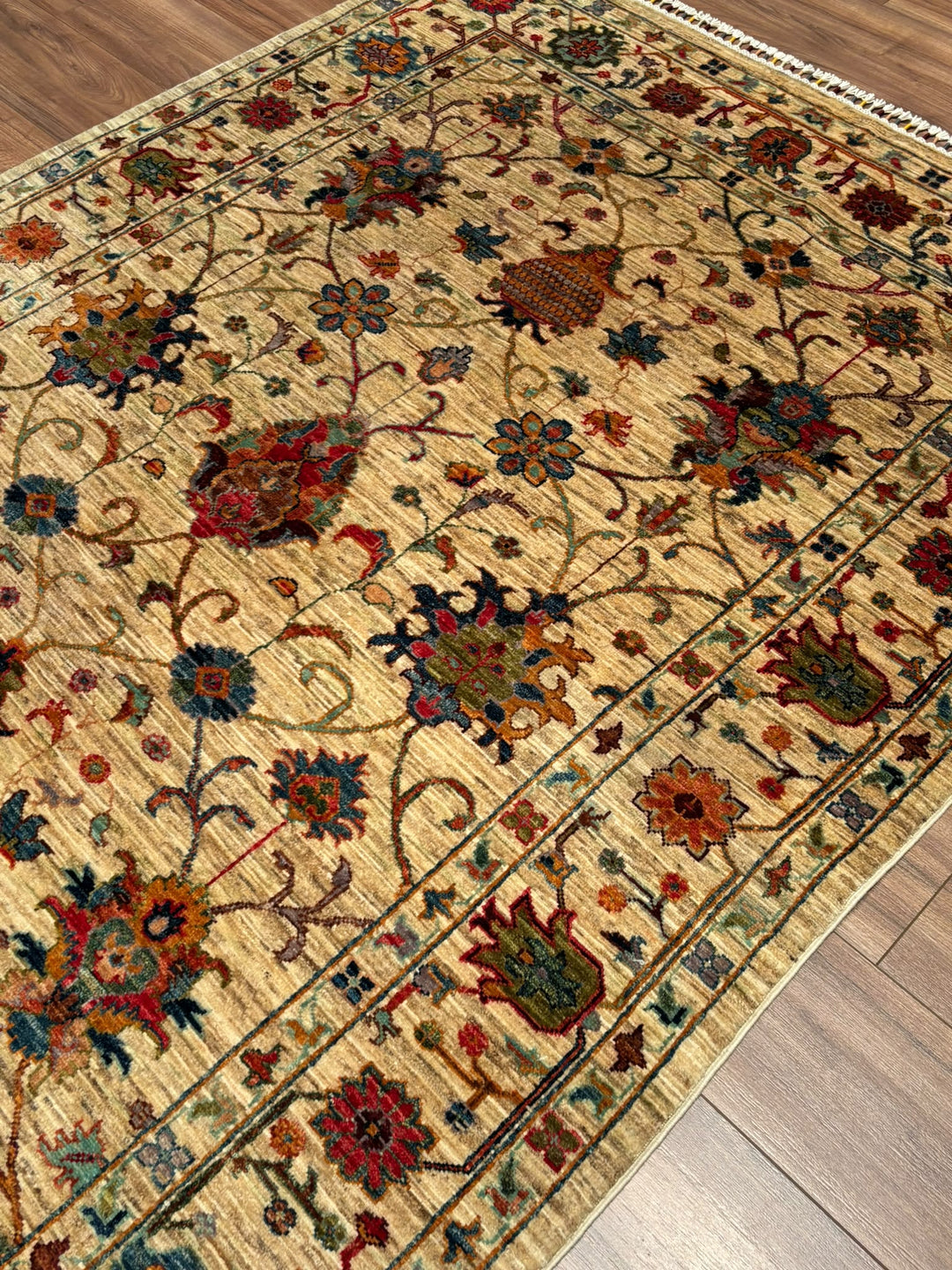 Sultani Binbirgece Orijinal El Dokuması Bej Kök Boya Yün Halı 151x205 3.10 Metrekare - 5x6 ft