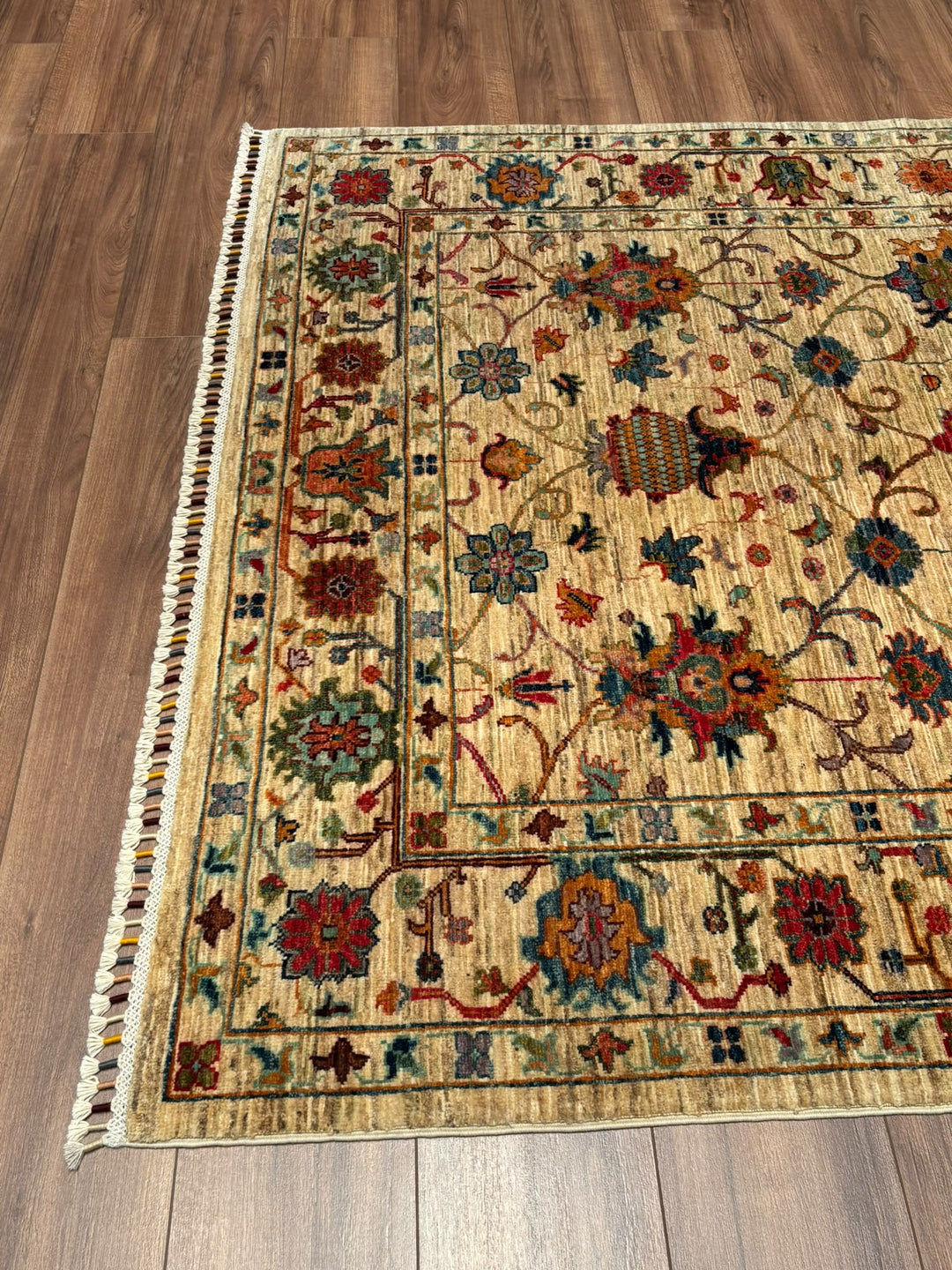Sultani Binbirgece Orijinal El Dokuması Bej Kök Boya Yün Halı 151x205 3.10 Metrekare - 5x6 ft