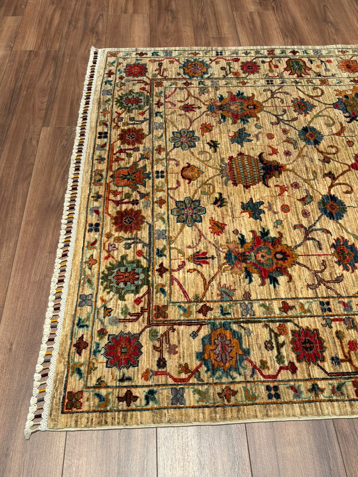 Sultani Binbirgece Orijinal El Dokuması Bej Kök Boya Yün Halı 151x205 3.10 Metrekare - 5x6 ft