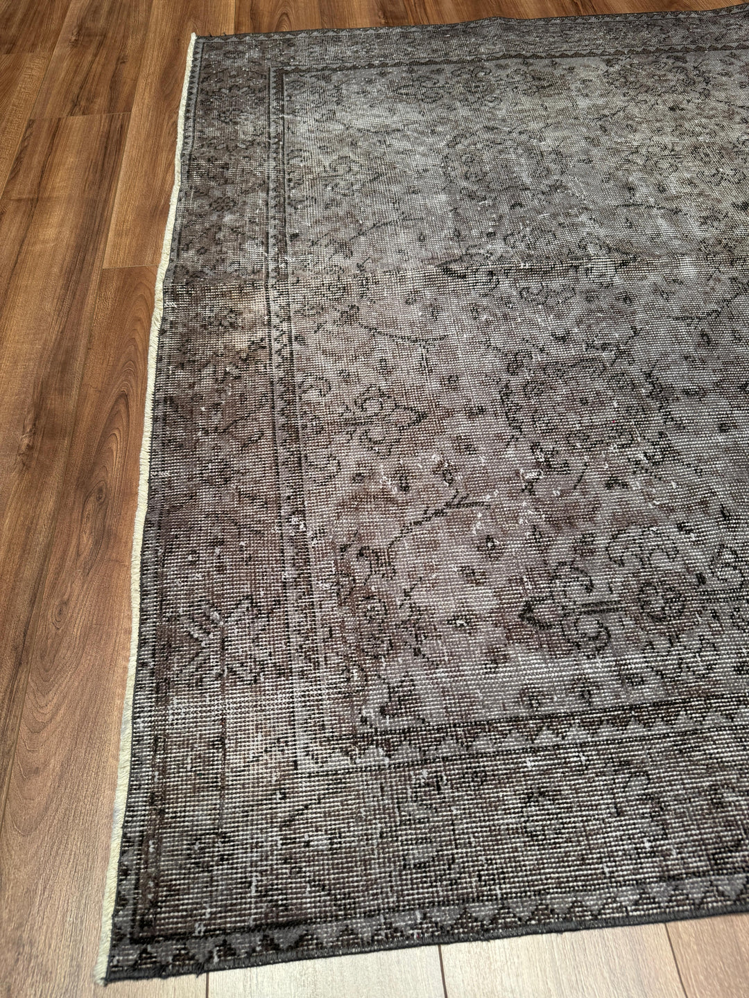 Orijinal Vintage Gri Kök Boya Yün El Dokuma Halı 170x271 4.61 Metrekare - 6x9 ft