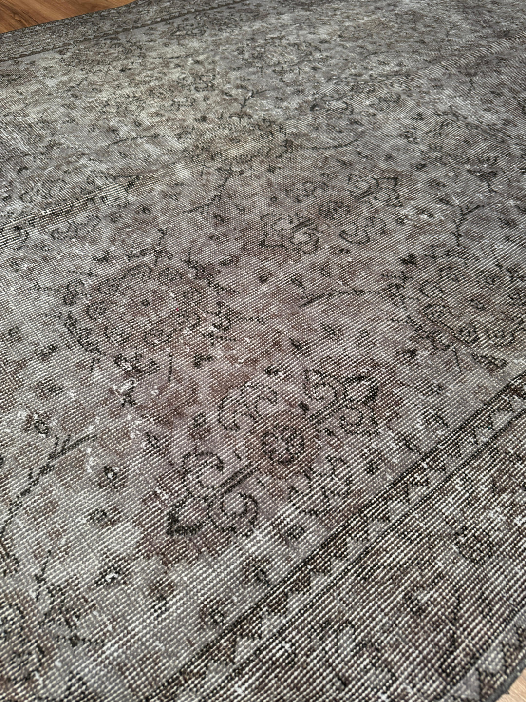 Orijinal Vintage Gri Kök Boya Yün El Dokuma Halı 170x271 4.61 Metrekare - 6x9 ft
