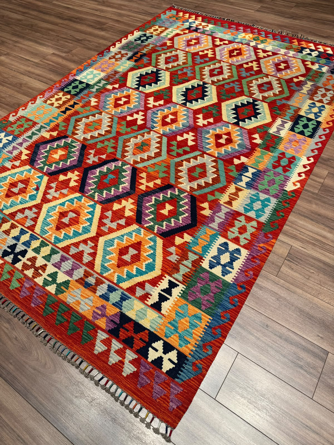 El Dokuma Orijinal Afgan Yün Kilim Multi 192x296 5.68 Metrekare - 7x10 ft