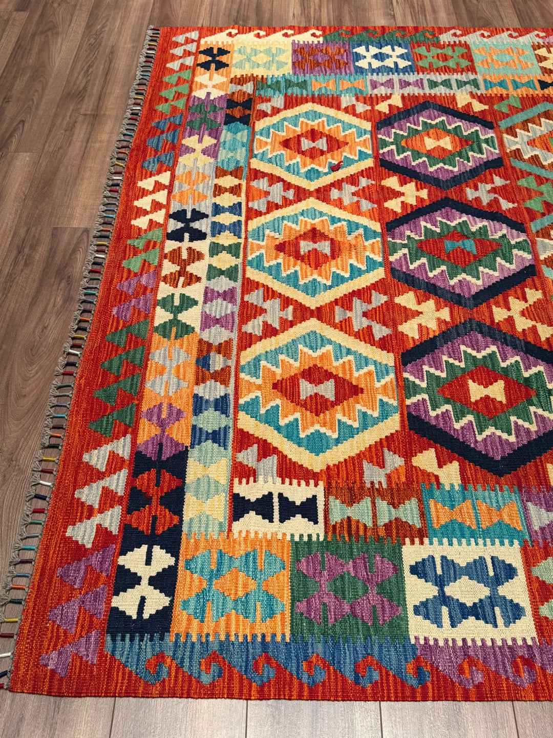 El Dokuma Orijinal Afgan Yün Kilim Multi 192x296 5.68 Metrekare - 7x10 ft