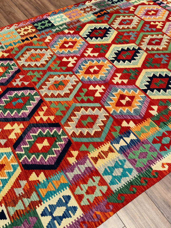 El Dokuma Orijinal Afgan Yün Kilim Multi 192x296 5.68 Metrekare - 7x10 ft