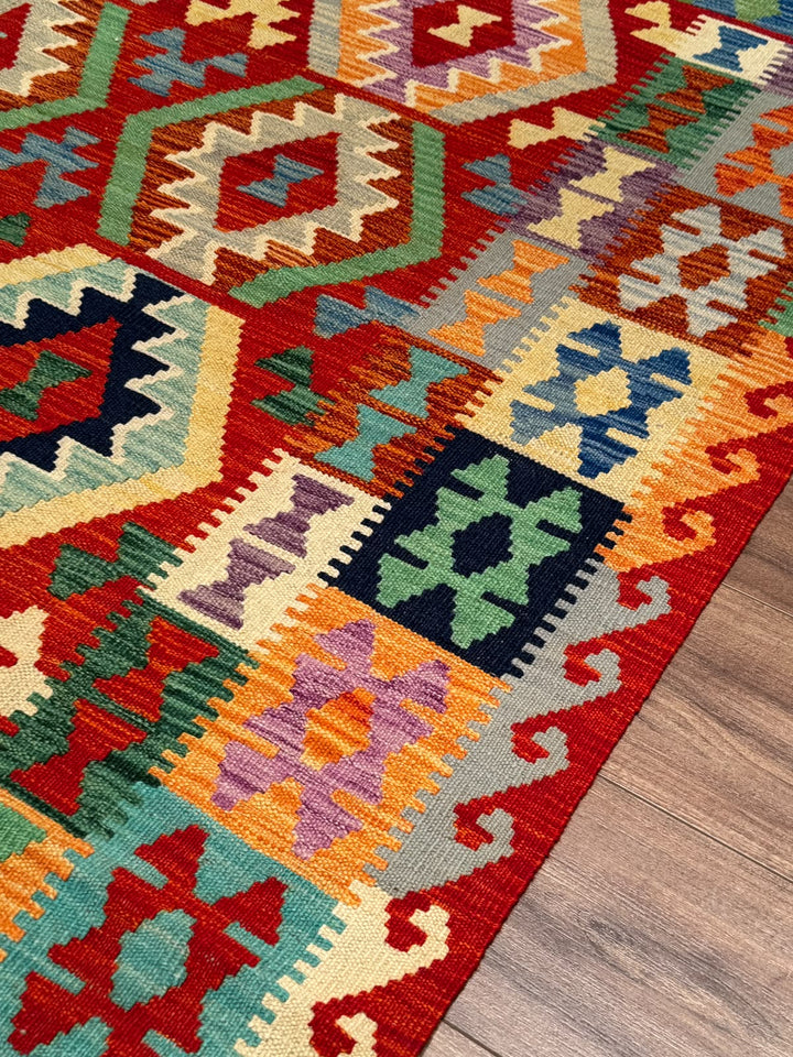 El Dokuma Orijinal Afgan Yün Kilim Multi 192x296 5.68 Metrekare - 7x10 ft