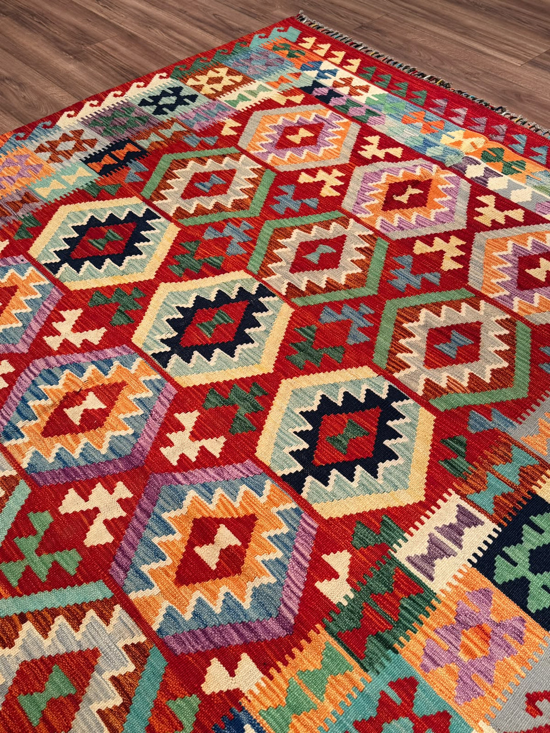 El Dokuma Orijinal Afgan Yün Kilim Multi 192x296 5.68 Metrekare - 7x10 ft