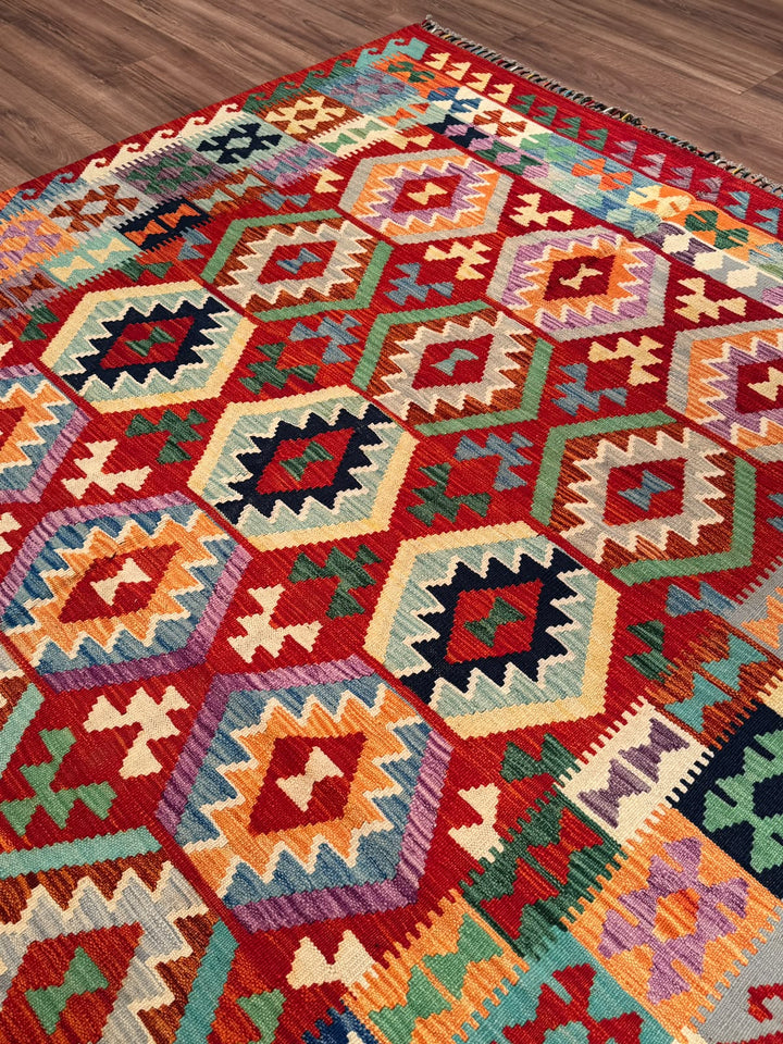 El Dokuma Orijinal Afgan Yün Kilim Multi 192x296 5.68 Metrekare - 7x10 ft