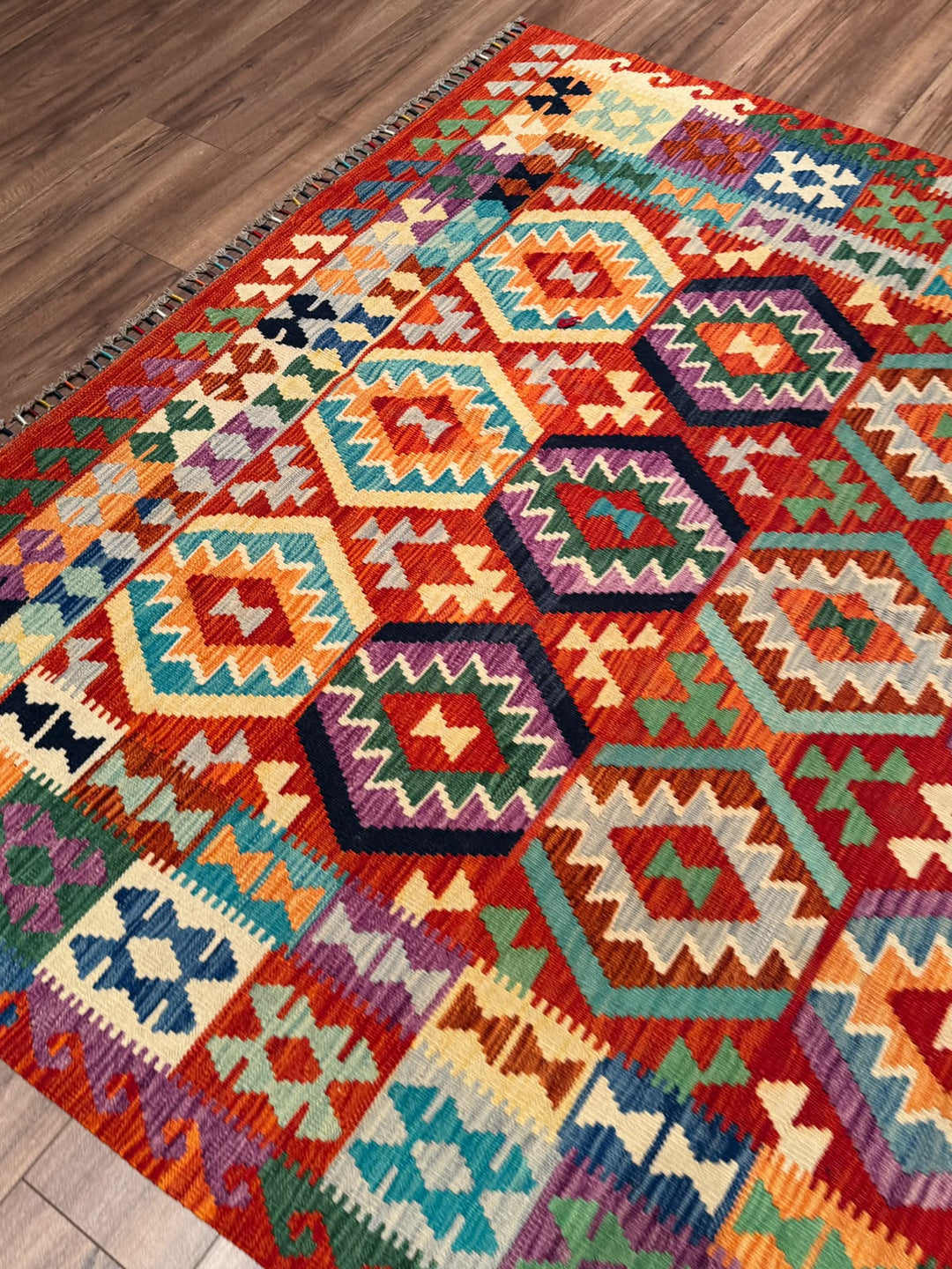 El Dokuma Orijinal Afgan Yün Kilim Multi 192x296 5.68 Metrekare - 7x10 ft