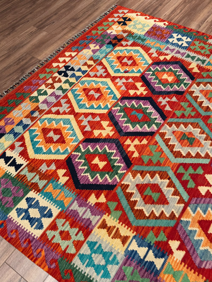 El Dokuma Orijinal Afgan Yün Kilim Multi 192x296 5.68 Metrekare - 7x10 ft