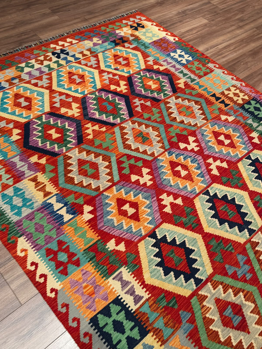 El Dokuma Orijinal Afgan Yün Kilim Multi 192x296 5.68 Metrekare - 7x10 ft