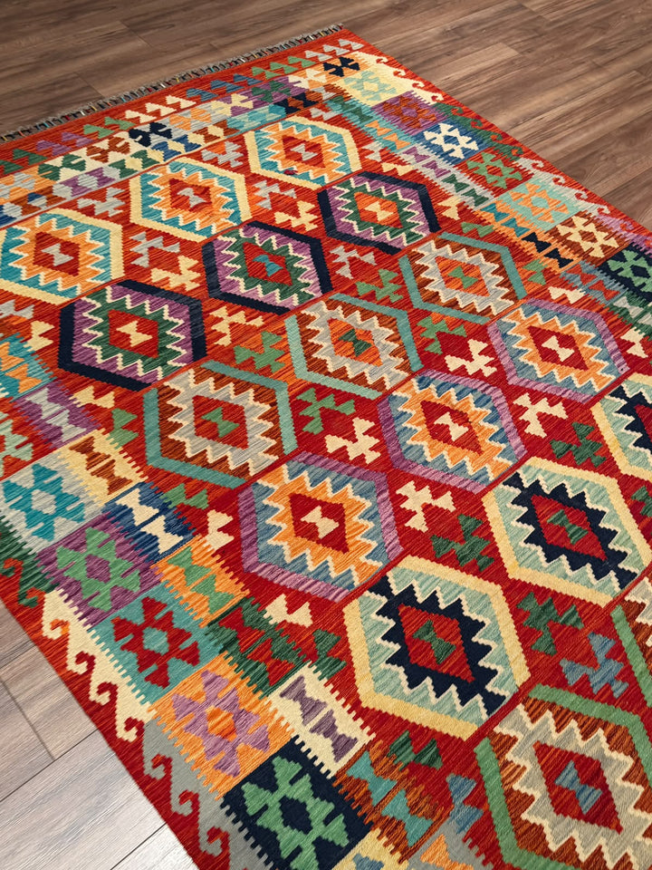 El Dokuma Orijinal Afgan Yün Kilim Multi 192x296 5.68 Metrekare - 7x10 ft