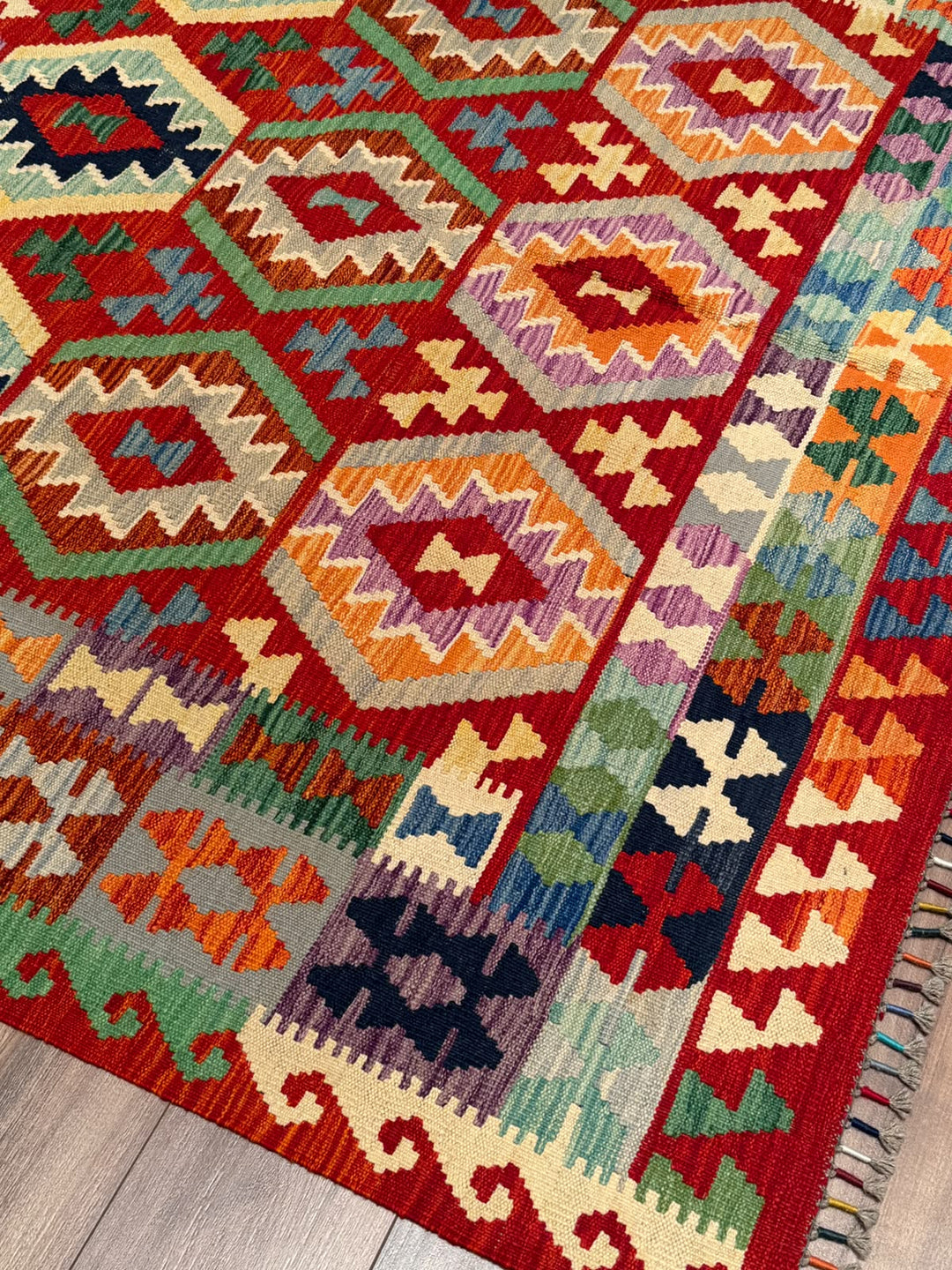 El Dokuma Orijinal Afgan Yün Kilim Multi 192x296 5.68 Metrekare - 7x10 ft