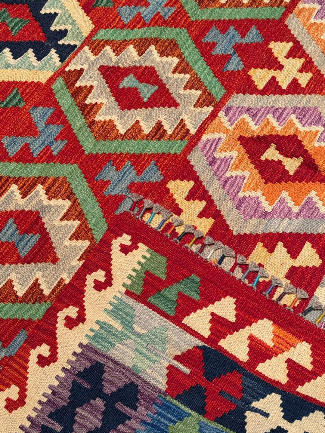 El Dokuma Orijinal Afgan Yün Kilim Multi 192x296 5.68 Metrekare - 7x10 ft