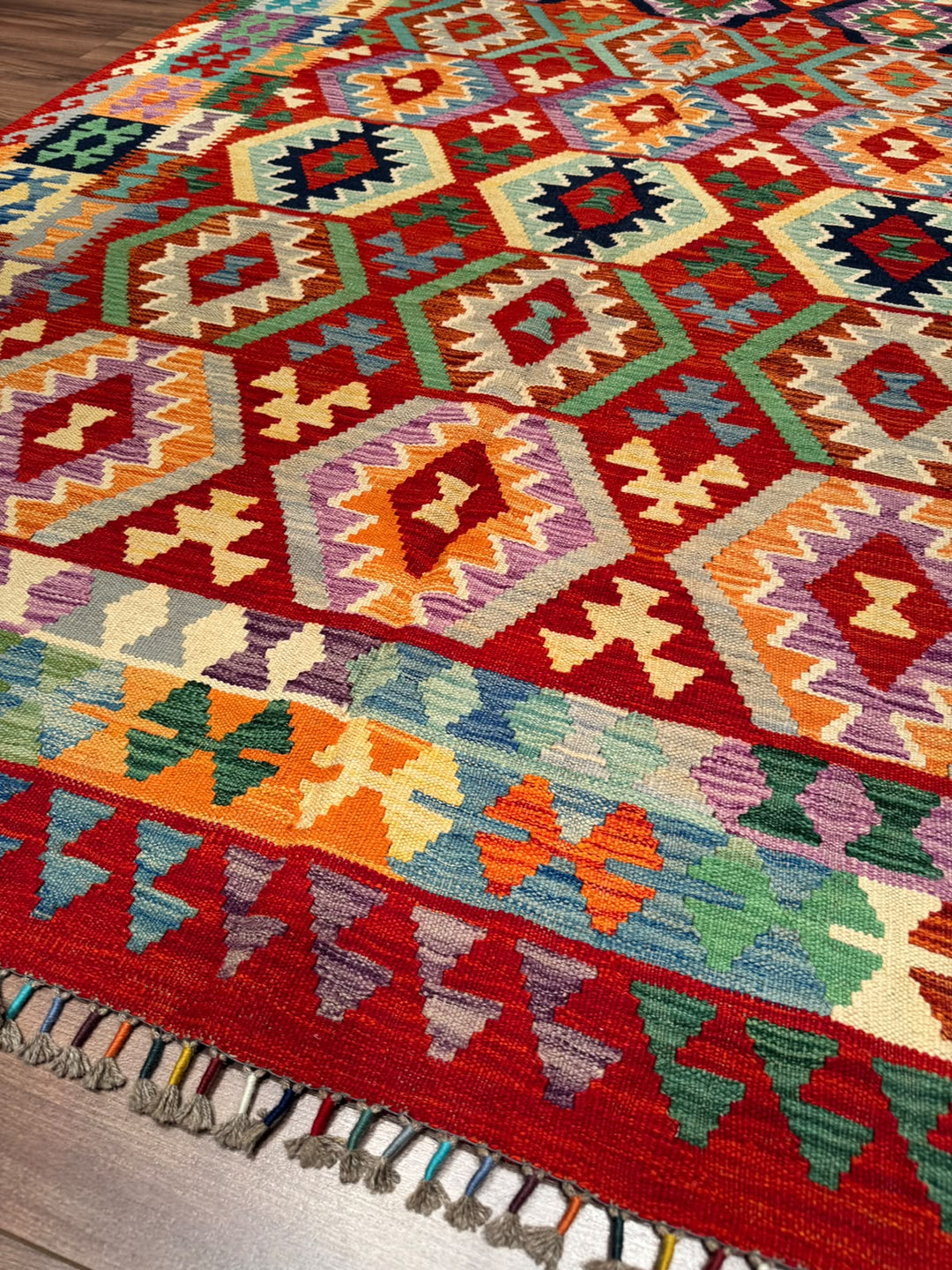 El Dokuma Orijinal Afgan Yün Kilim Multi 192x296 5.68 Metrekare - 7x10 ft